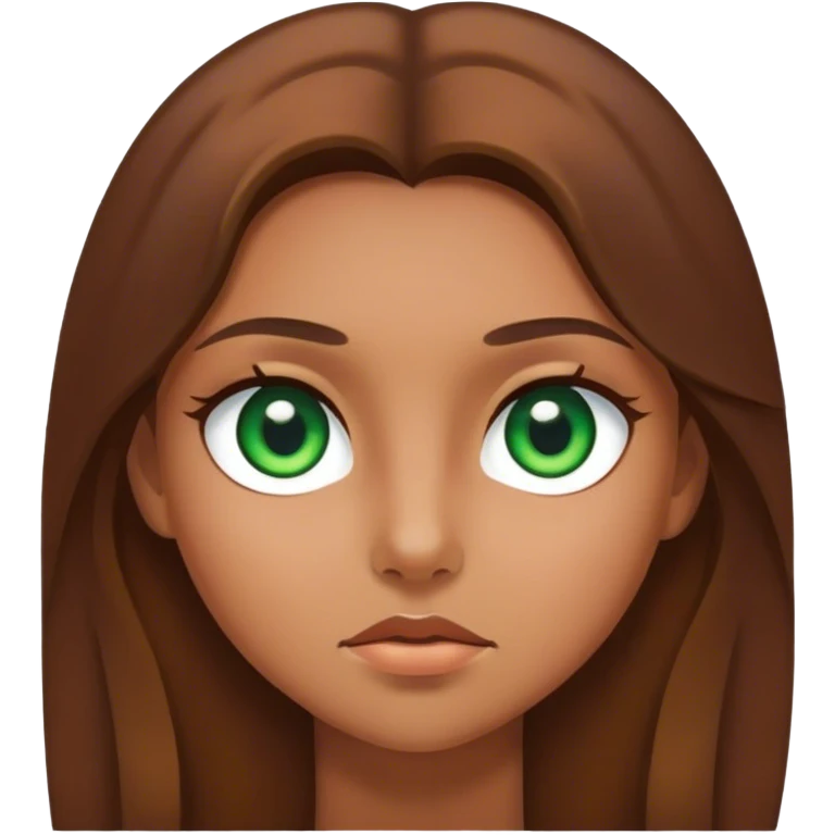 girl, with long brown hair and green eyes stanng emoji