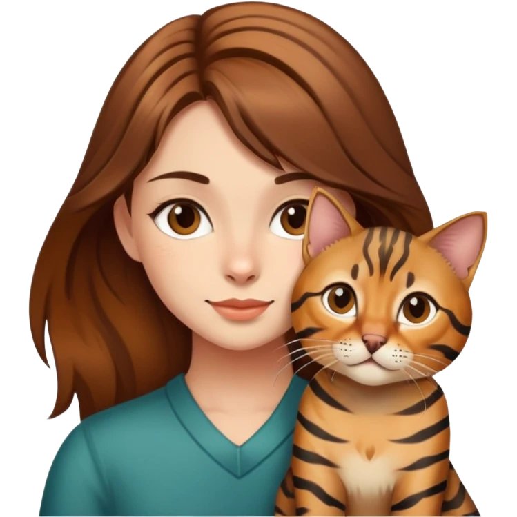 Brown haired girl with a bengal cat emoji