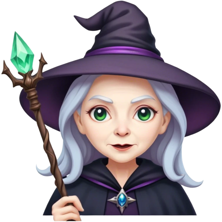 An old witch with a wand emoji