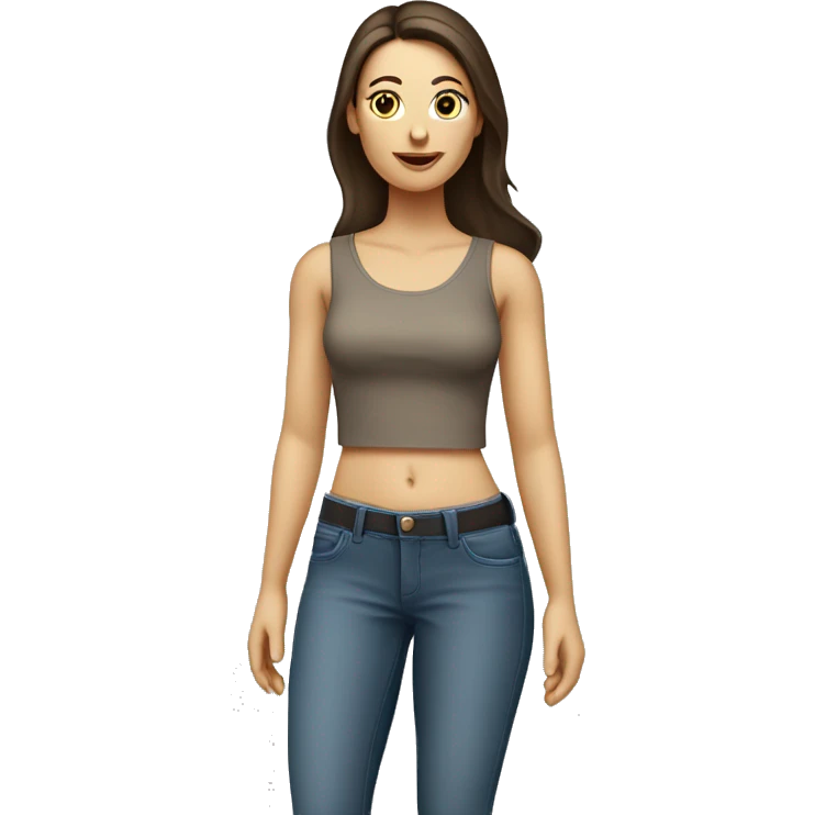 Caucasian brunette lady full body with skinny top half of body and large bottom half with wide hips emoji