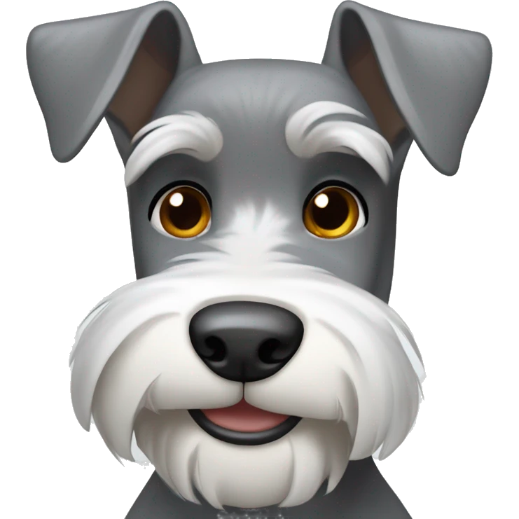 Grey and white schnauzer with brown eyes smiling    emoji