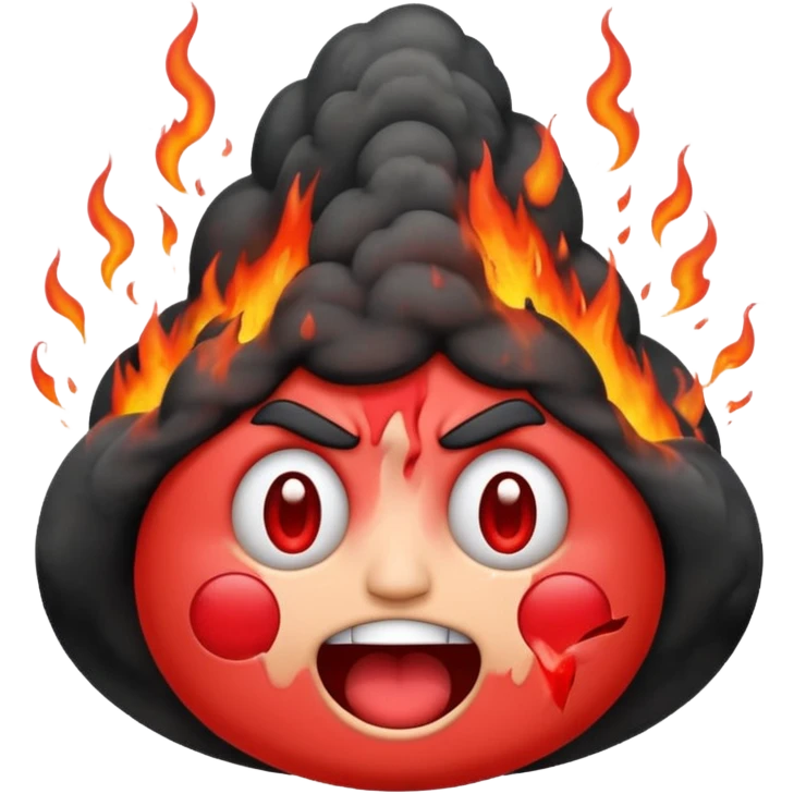 can i have an image of an red faced emoji with a small vocano th the top of its head erupting emoji