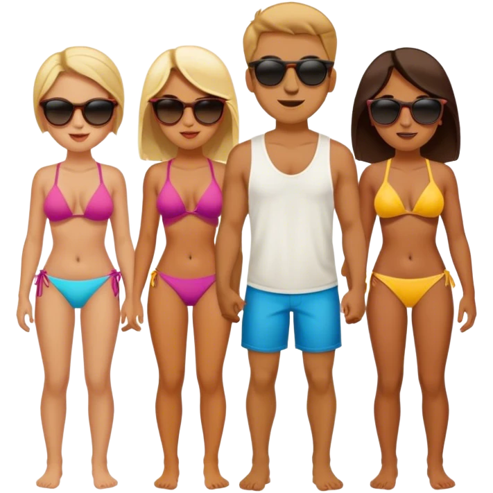3 girls two guys on the beach emoji