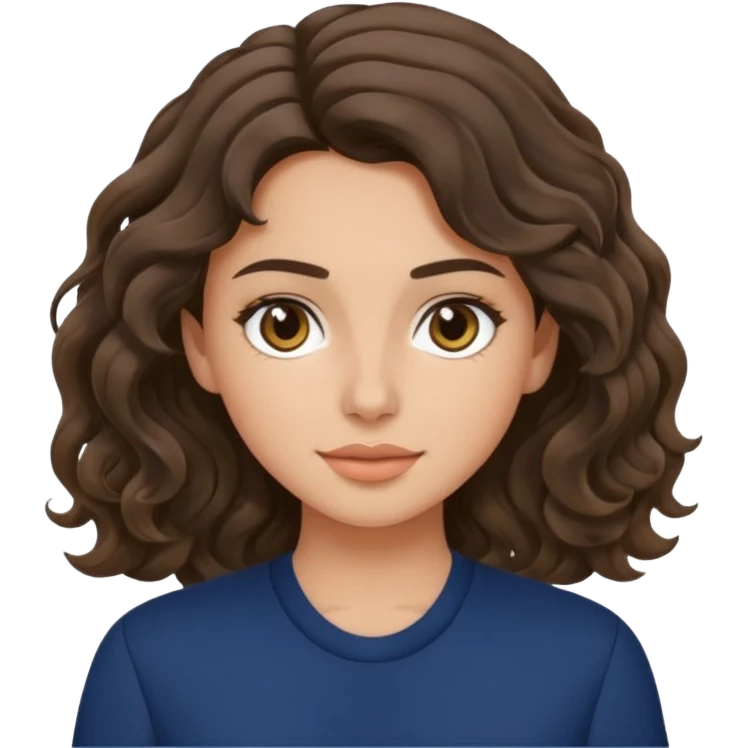 A brunette wavy hair girl, with fair/olive skin, simple makeup wearing navy blue clothes emoji