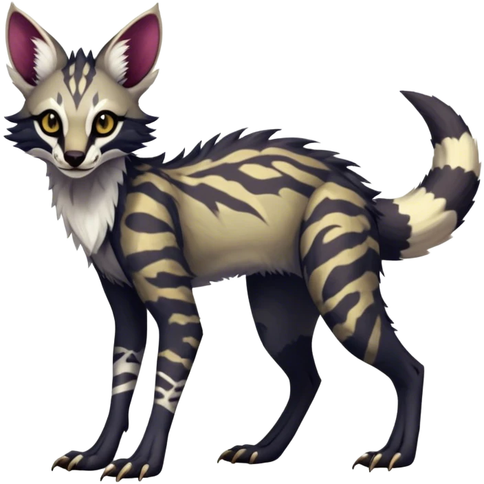 Feral Rare Fantasy dark vibrant Vernid-Sergal-Genet-species-animal-creature-hybrid by LiLaiRa, random markings, tufted ears, full body, 4 legs emoji