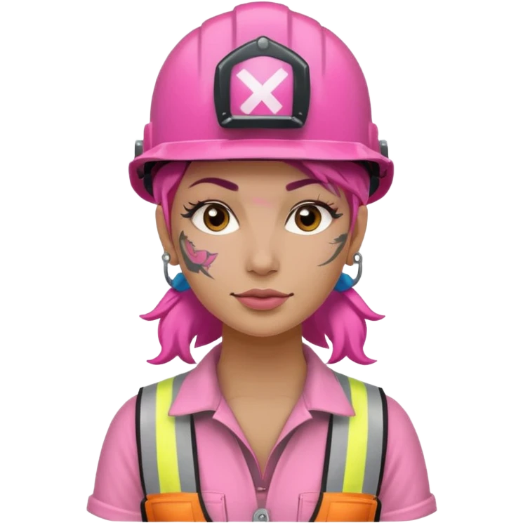construction worker woman pink helmet and face tattoo emoji