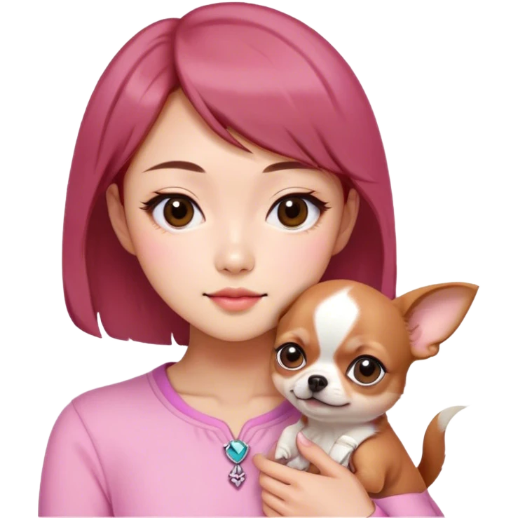 I am an Asian woman with short hair, double eyelids, brown eyes, fair skin, and reddish-brown hair.
I am a lesbian, and I like Chihuahuas and the color pink. emoji