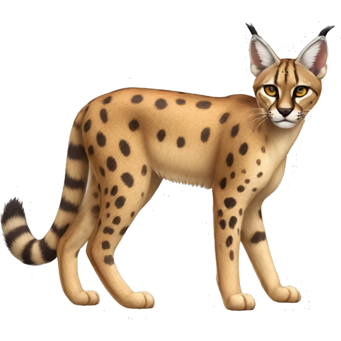 Striped and spotted Lynx-Caracal-Serval-hybrid full body emoji