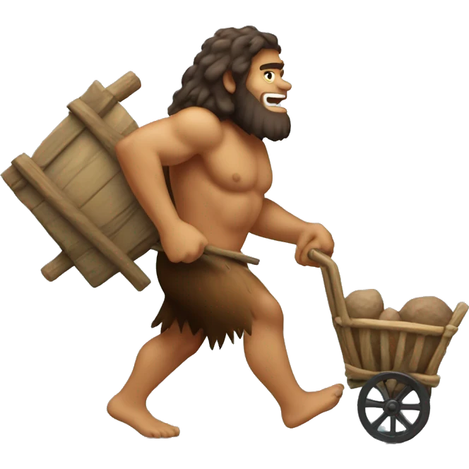 caveman pulling cart on back emoji