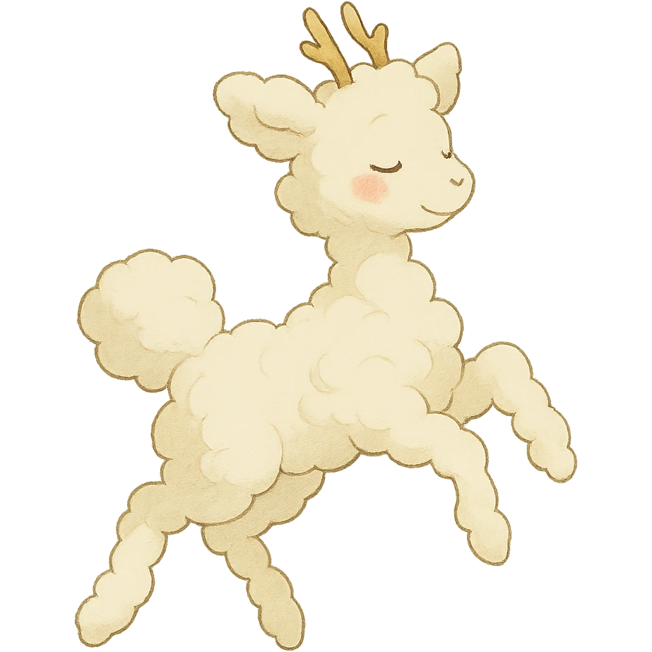 vanilla cloud doe with rosy cheeks, floating with witch grace, ghibli style emoji