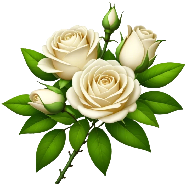 bouquet White Tea Rose, luxuriant, leaf, bud emoji