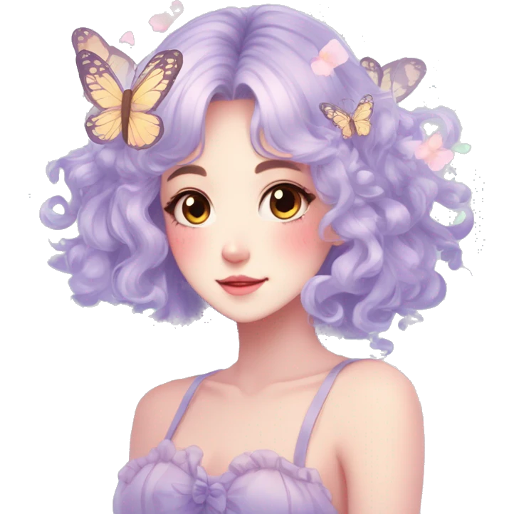 gorgeous anime pastel lady with butterflies and beautiful hair fairycore cottagecore emoji