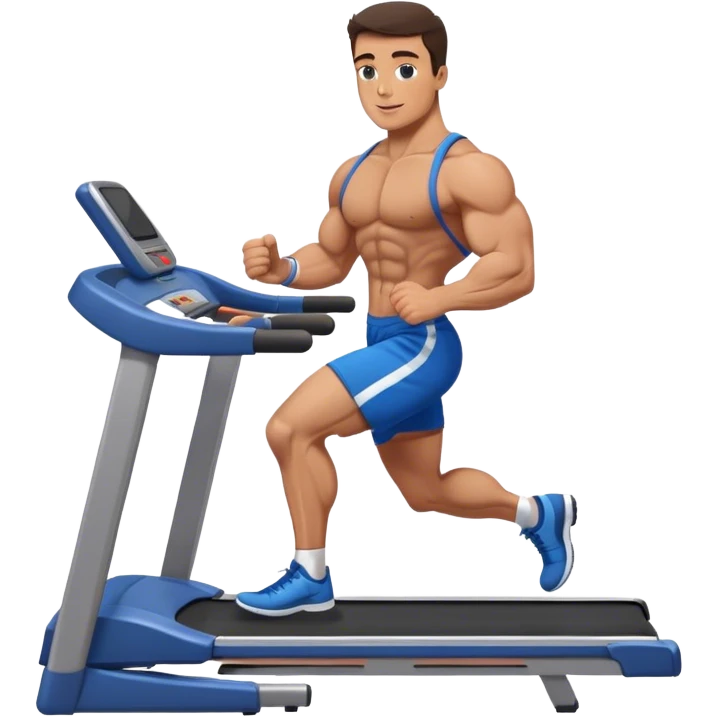 brunette male bodybuilder blue shorts treadmill emoji