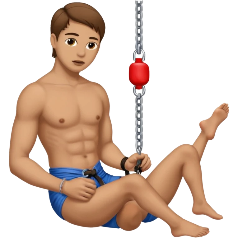 Brown hair Male submissive in chastity while tied down and is being pegged by a Hispanic femdom emoji