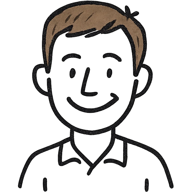 A man with short brown hair, with a smile emoji