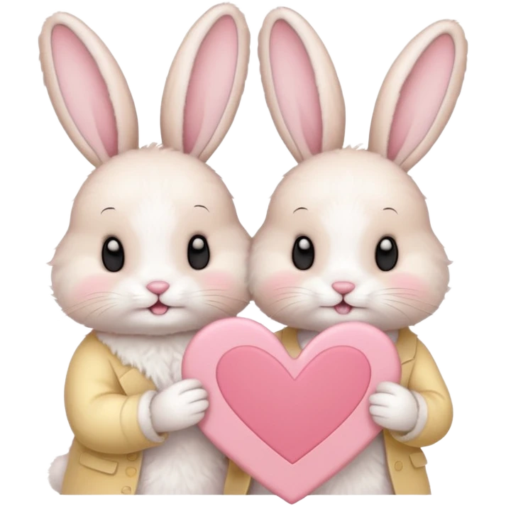 Two bunnies holding one Valentine card in soft pink, beige and yellow pastel colors emoji