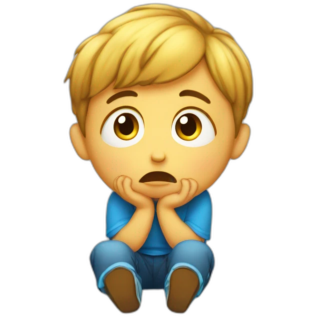 Un enfant triste assis tout seul emoji