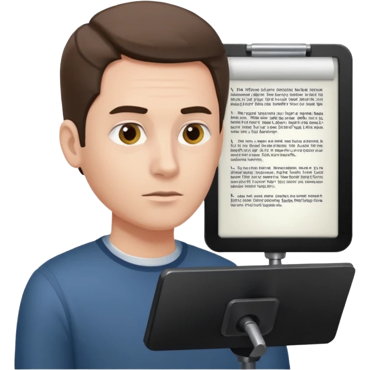 a man looks at the text from the prompter emoji