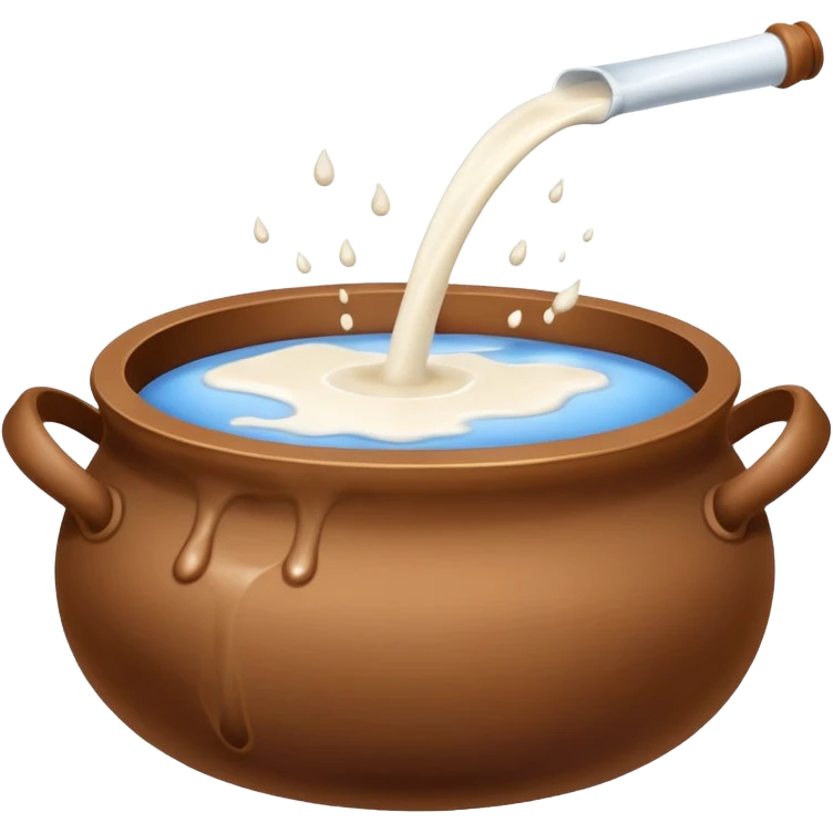 Milk flowing in a brown mud  pot under fire emoji