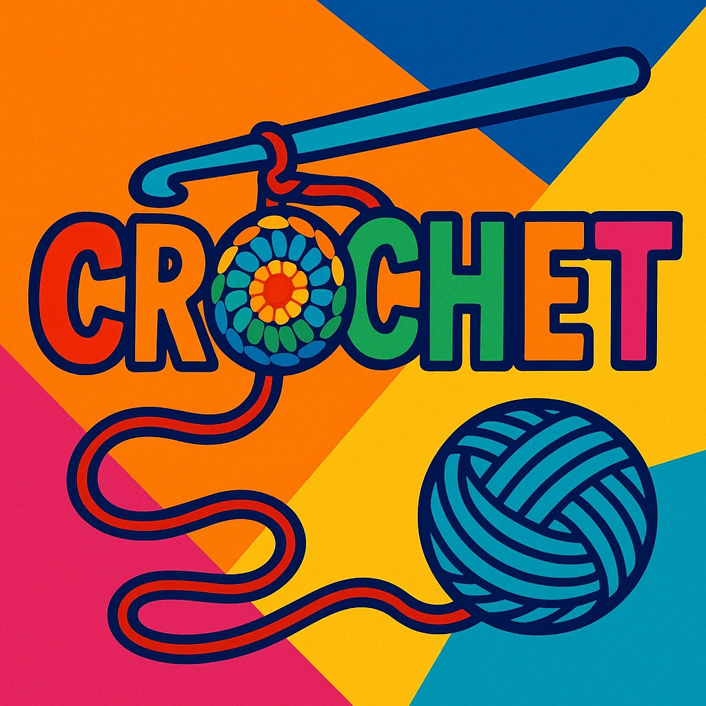 the word 'crochet' vibrant toon style emoji
