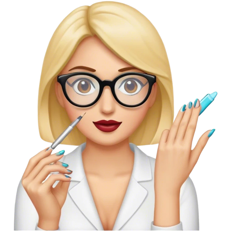 Mujer, con Lentes, haciendo uñas emoji