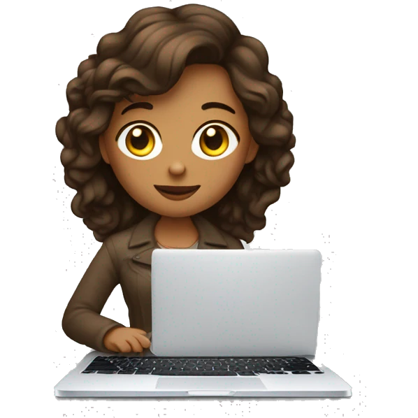 jeune femme blanche, brune, qui travaille sur son macbook emoji