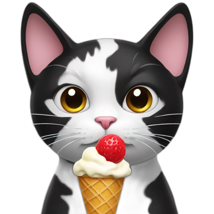 Black and white cat eating ice cream emoji