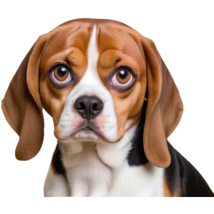 Cinematic Meme-Worthy Grumpy Tri-Color Beagle Portrait Emoji, Head held high but eyes filled with dramatic disappointment, showcasing a smooth tri-color coat of white, brown, and black, deeply furrowed brow forming an unmistakable scowl, floppy ears slightly angled back in disapproval, piercing hazel eyes glaring with pure exasperation, Simplified yet hilariously over-exaggerated features, highly detailed, glowing with an aura of supreme annoyance, high shine, exhausted yet judgmental, stylized with an almost regal pettiness, bright but brooding, soft glowing outline, capturing the essence of a companion that has seen it all and is thoroughly unimpressed, so meme-worthy it feels like it could instantly become the next viral sensation of grumpiness! emoji