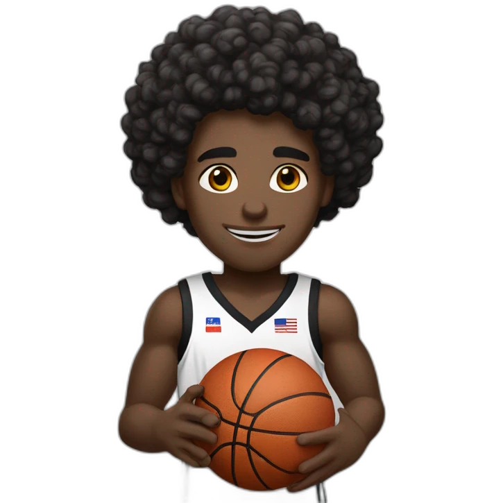 black basketball player holding the notebook wearing black and white "partizan" jersey with serbian flag medium curly hair and handband emoji
