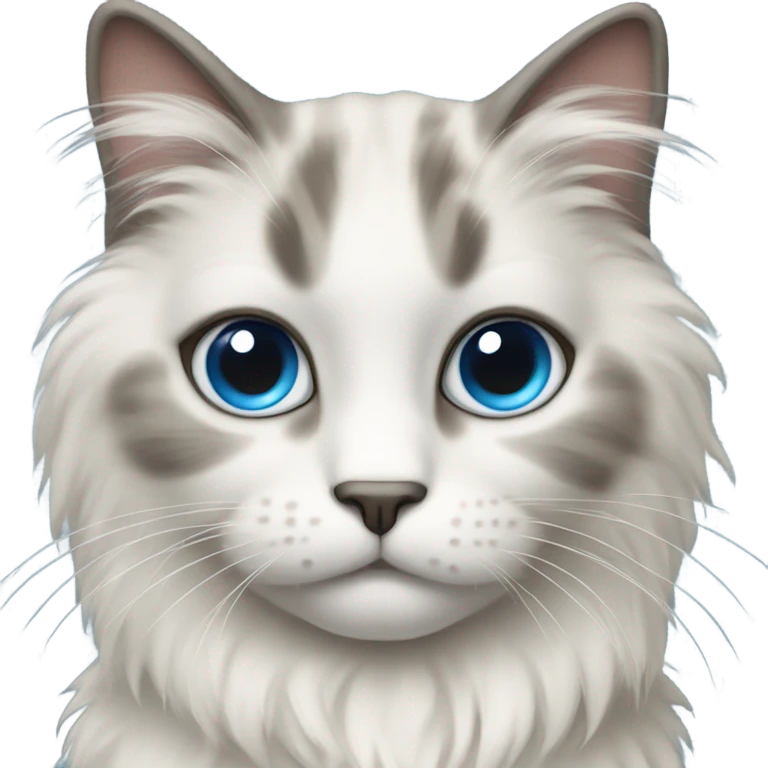 cream & grey colored fluffy cat with big blue eyes emoji