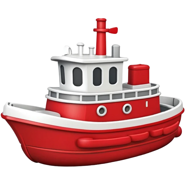 A wooden toy tugboat with a happy face and rosy cheeks emoji