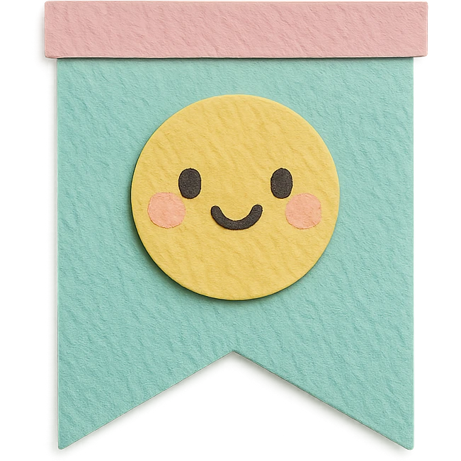 soft pastel cute tiny flag banner for planners with a smiling face accent emoji