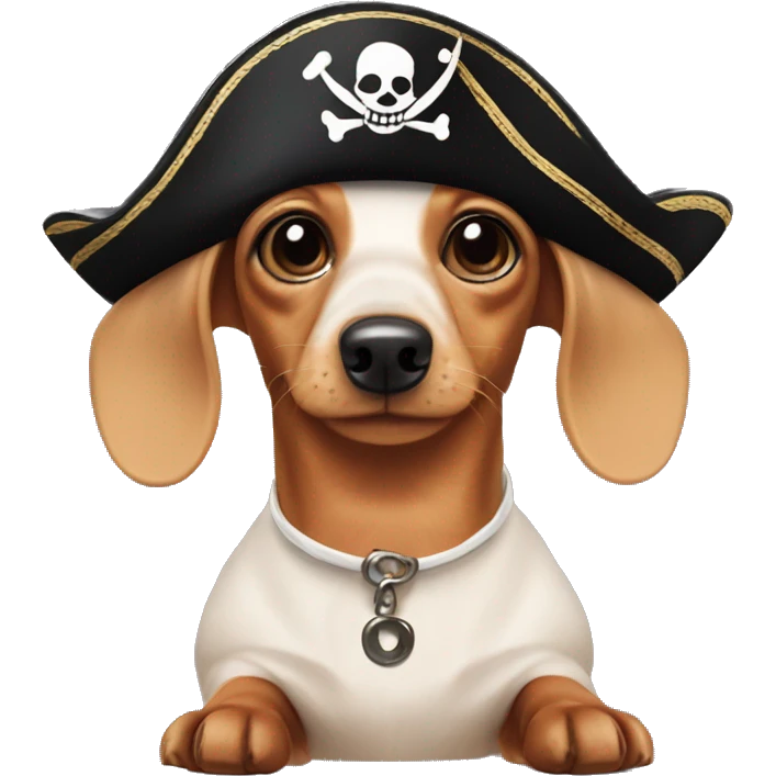 mini cream dachshund with an eye patch and pirate hat emoji