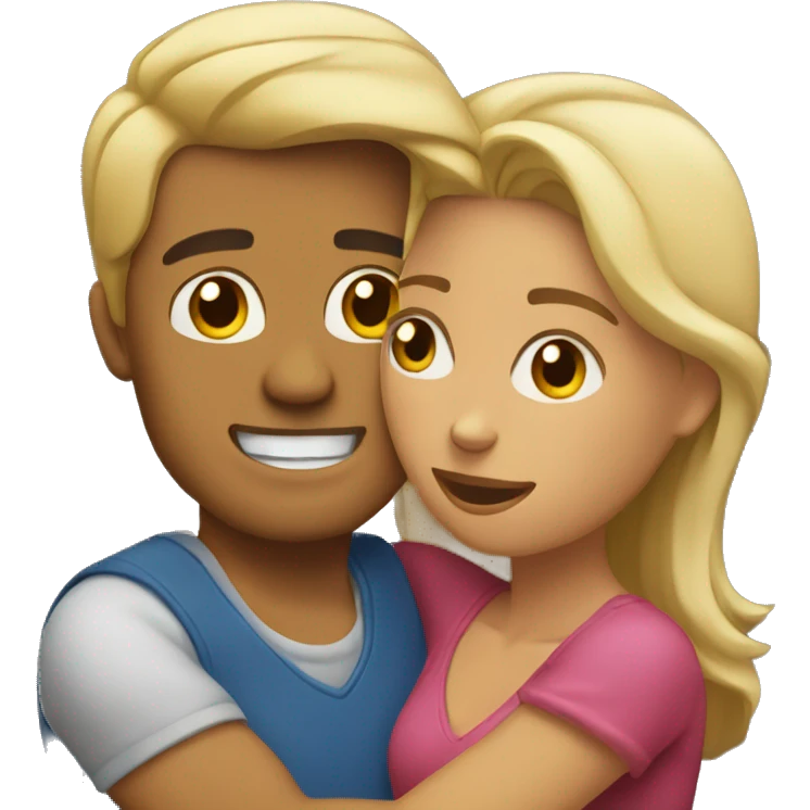 Blond man and hispanic woman hug each other emoji
