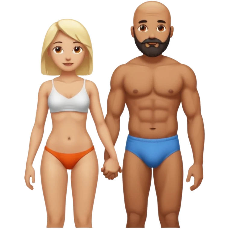 Naked Indian bald man with a beard holding hands with naked blonde fit woman emoji
