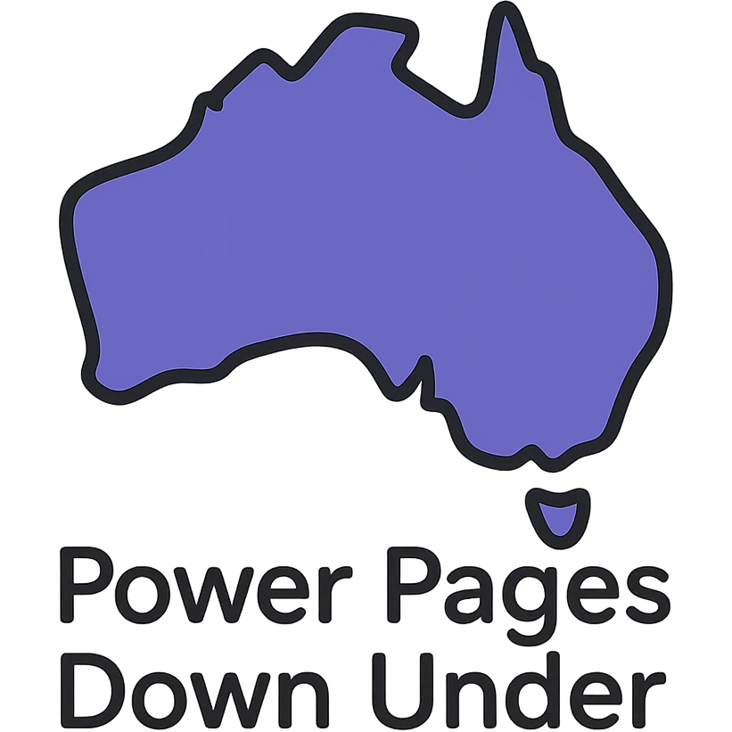 outlined icon of Australia map with very thin lines, text 'Power Pages Down Under' in simple clean typography, colors #403DAD, vibrant purple, #fff7ad, no overlays or extra icons emoji