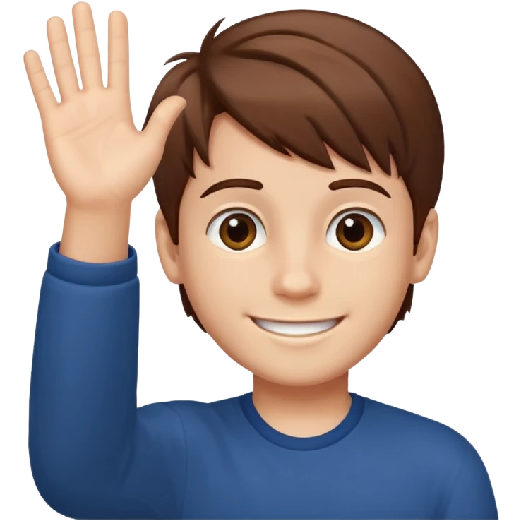 a smiling boy with hand raised emoji