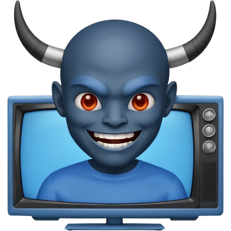 Vox the demon with a TV as his head wearing all blue emoji