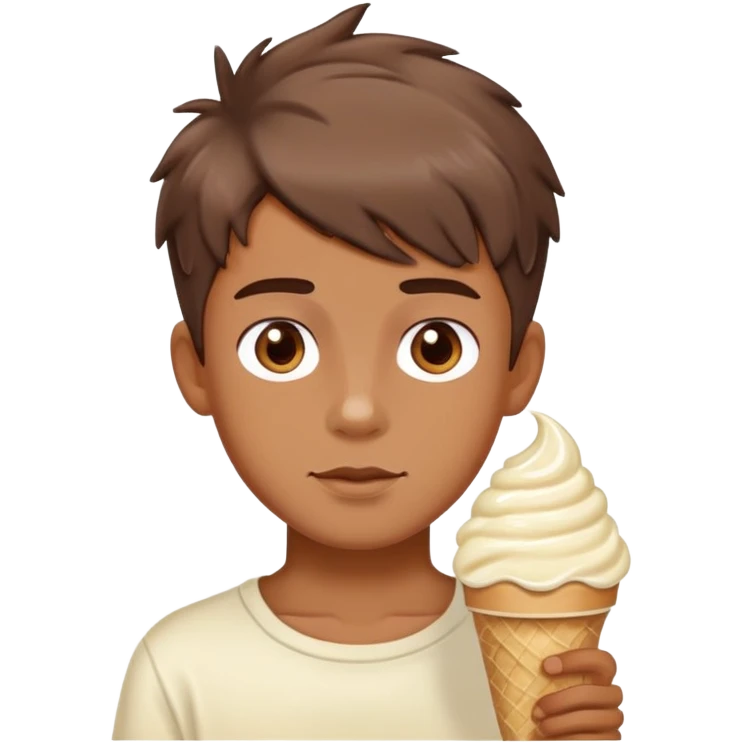 Boy with an iced cream haircut and brown hair. Brown eyes and looks sunburnt  emoji