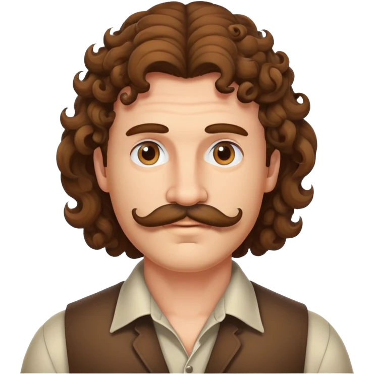 Curly brown mullet with a mustache emoji