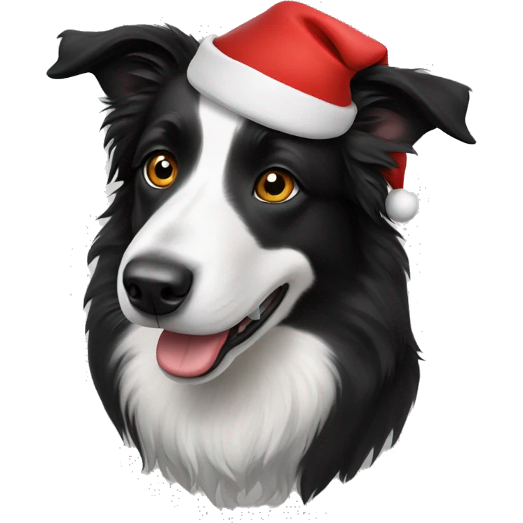 Black border collie wearing Santa hat emoji