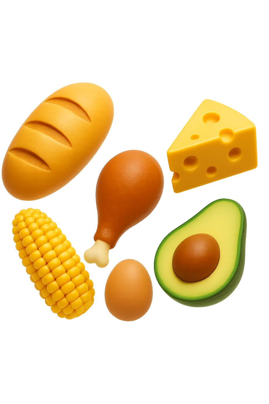 macros come carboidrati proteine e grassi, fluttuano in aria in 3d, sfondo bianco emoji