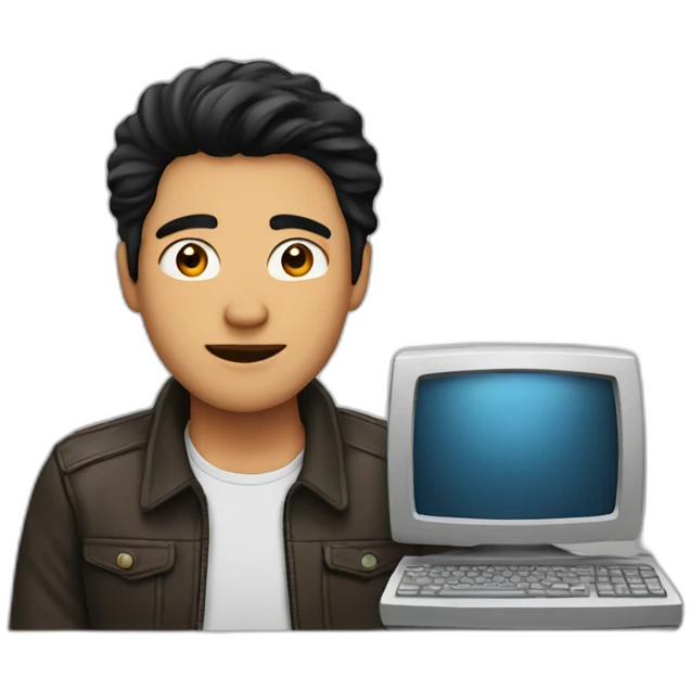 Men with computers and center parted black hair emoji