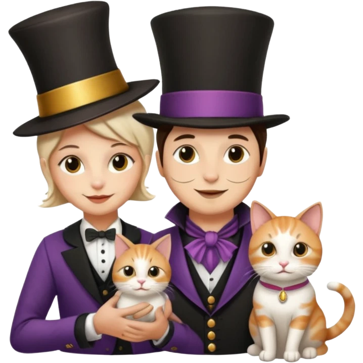magician couple and their pet cat emoji