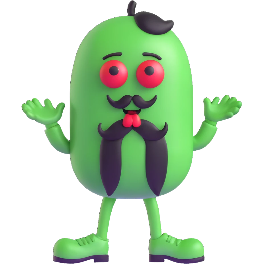 green m&m candy character with a black beard emoji