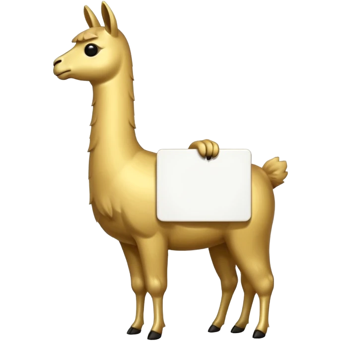 A small golden llama silhouette holding a white sign emoji