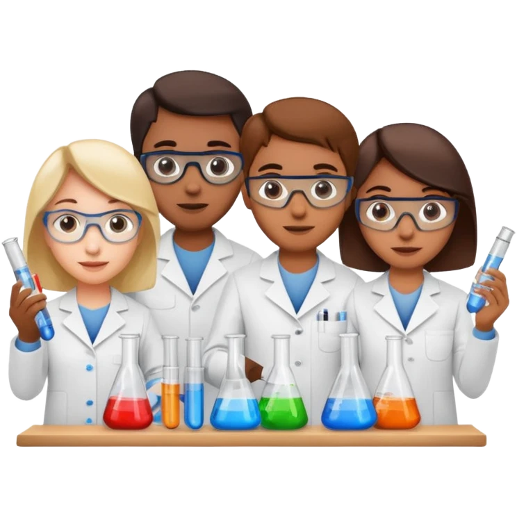 R&D team with blueprints and test tubes emoji