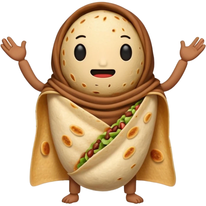 A burrito with arms and legs and no face emoji