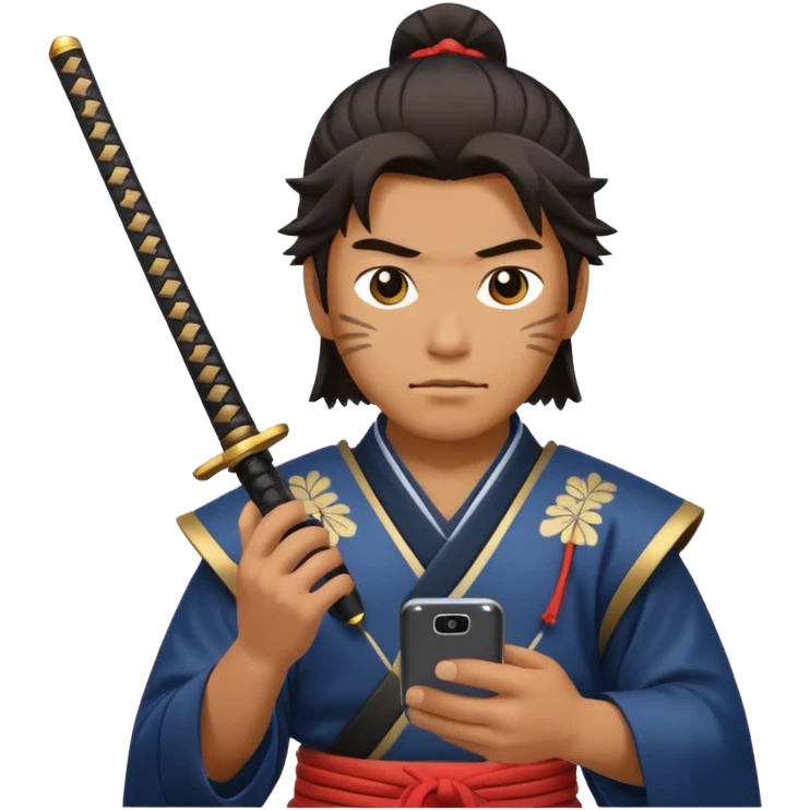 Samurai with Smartphone. emoji