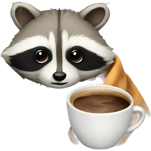 RACCOON IN A BLANKET with coffee cup emoji